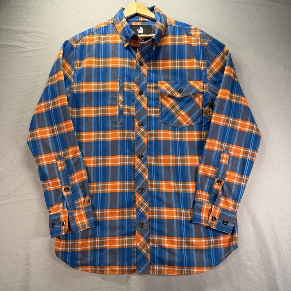 Alaskan Hardgear Duluth Trading Shirt Mens Medium Orange Blue Flannel Camp Gorp - Picture 1 of 12